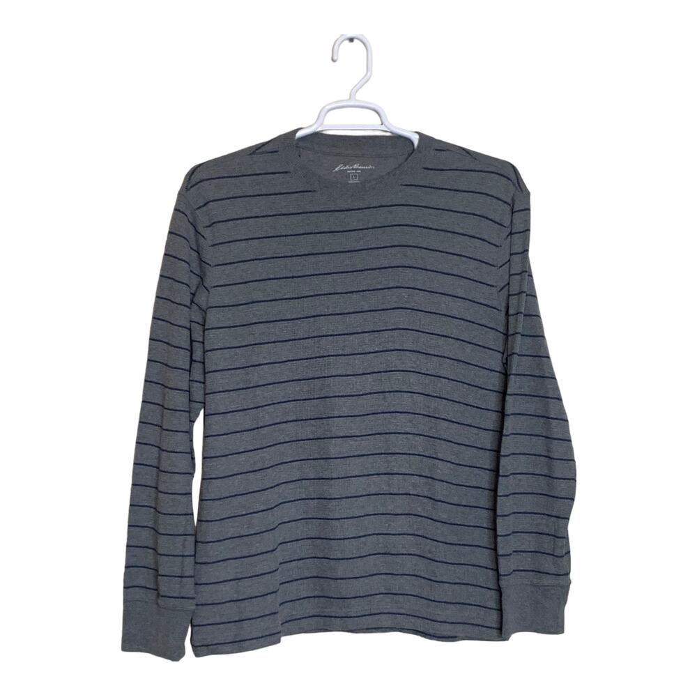 Eddie Bauer men gray crew neck striped sweatshirt size Large